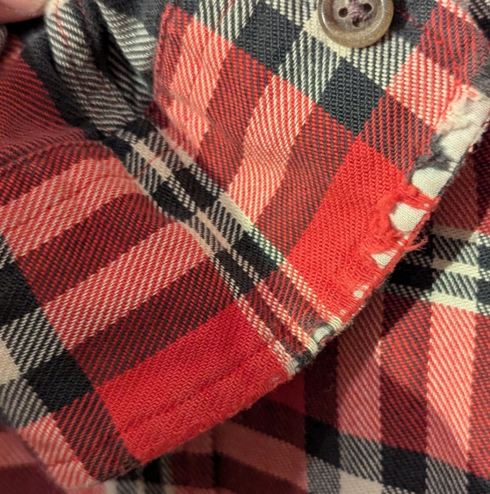 Polo Country Shirt Vintage Ralph Lauren Men's Red Plaid Button Down Rare Fraying - Picture 5 of 12